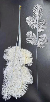 Frunze decorative albe  – model ferigă cu sclipici - 12 buc/set